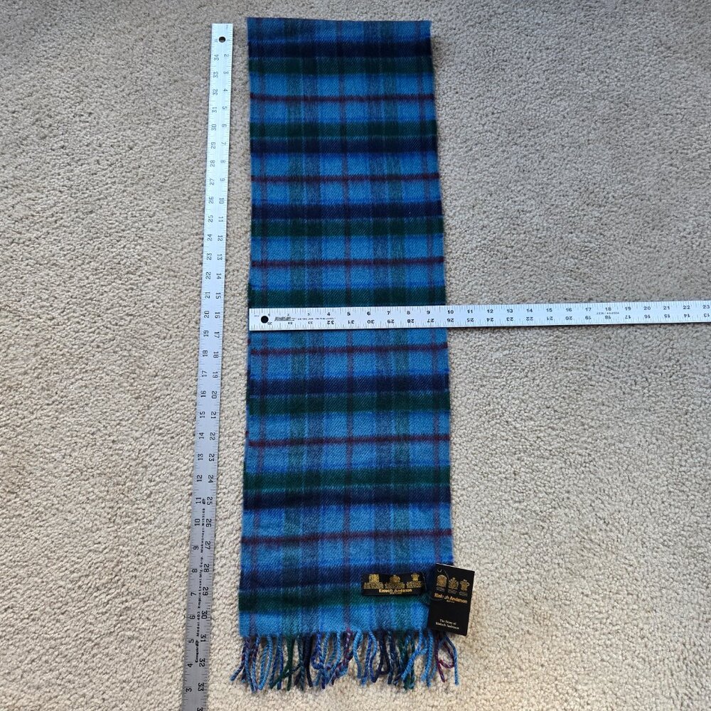 NWT Kinloch Anderson Blue Plaid Wool Fringe Scarf - Picture 7 of 7